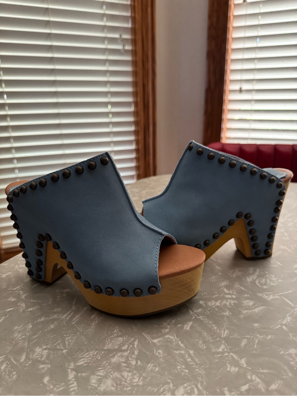 Dingo Light Blue Studded Platform Mule Wedges